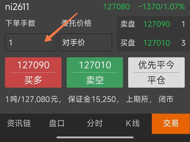 Step 4: trading screen with Buy Long, Sell Short and Close buttons 第四步:交易界面买多卖空平仓